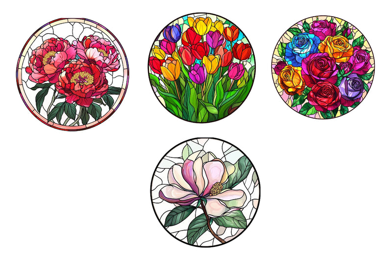 Floral Round Stained Glass Clipart Bundle - CraftNest - Digital Crafting and Art
