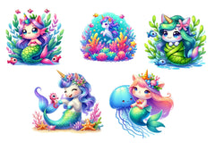 Cute Unicorn With Mermaid Clipart Bundle - CraftNest - Digital Crafting and Art