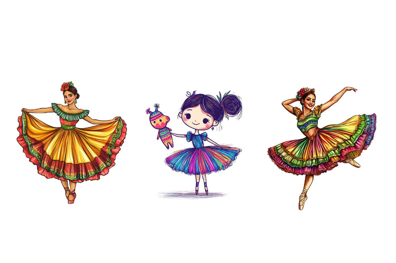 Cute Mexican Ballerina Clipart Bundle - CraftNest - Digital Crafting and Art