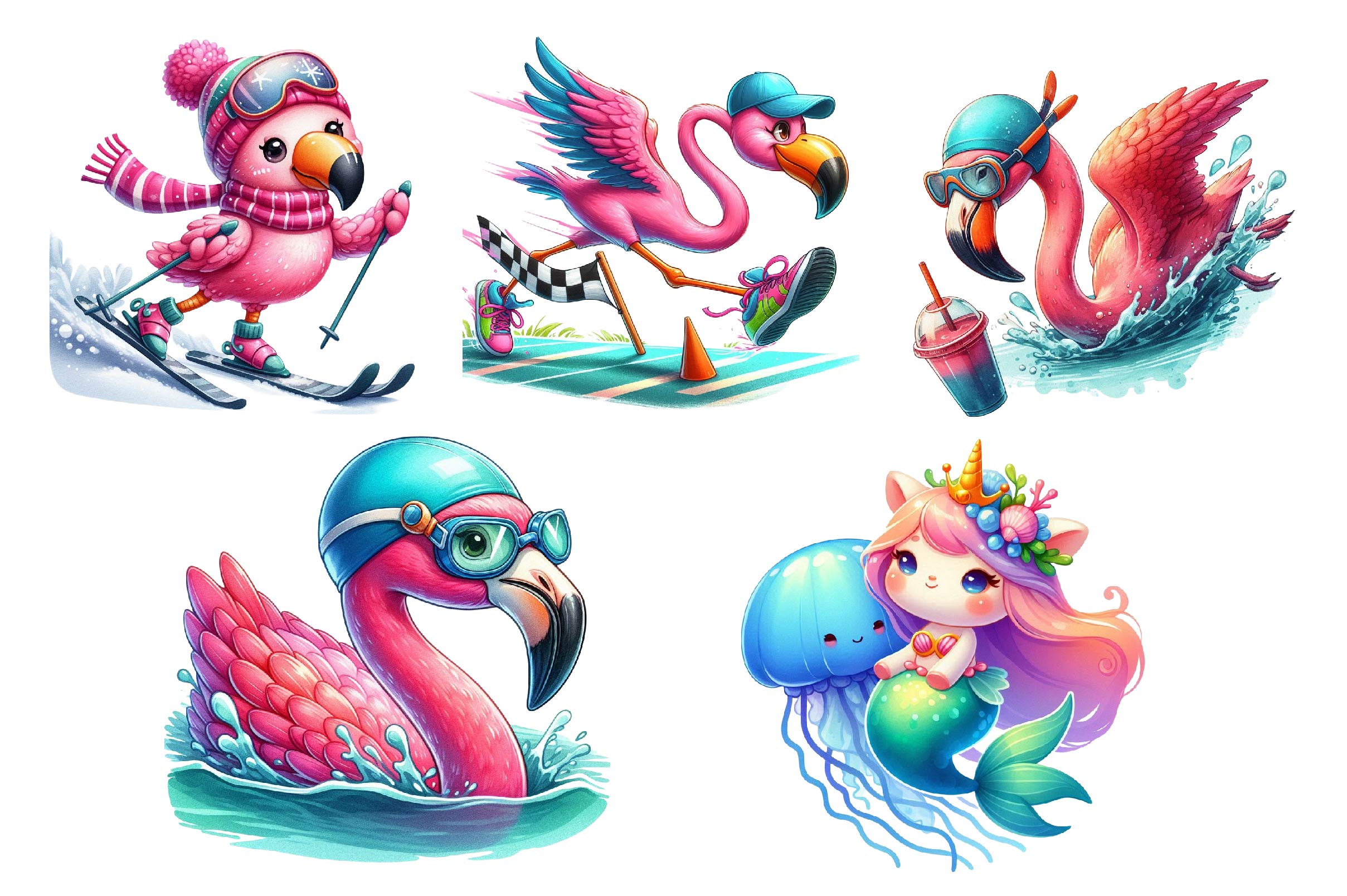 Cute Cartoon Sporty Flamingos Clipart Bundle - CraftNest - Digital Crafting and Art