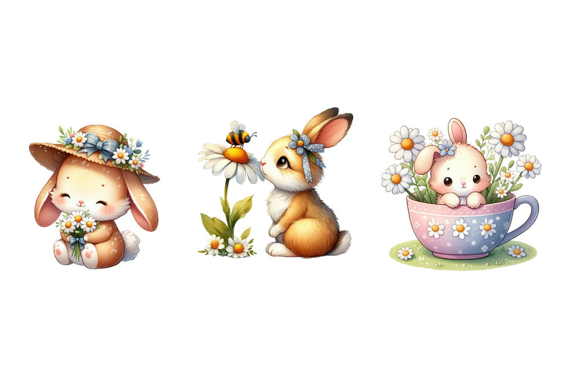 Bunny Daisy Clipart Bundle - CraftNest - Digital Crafting and Art