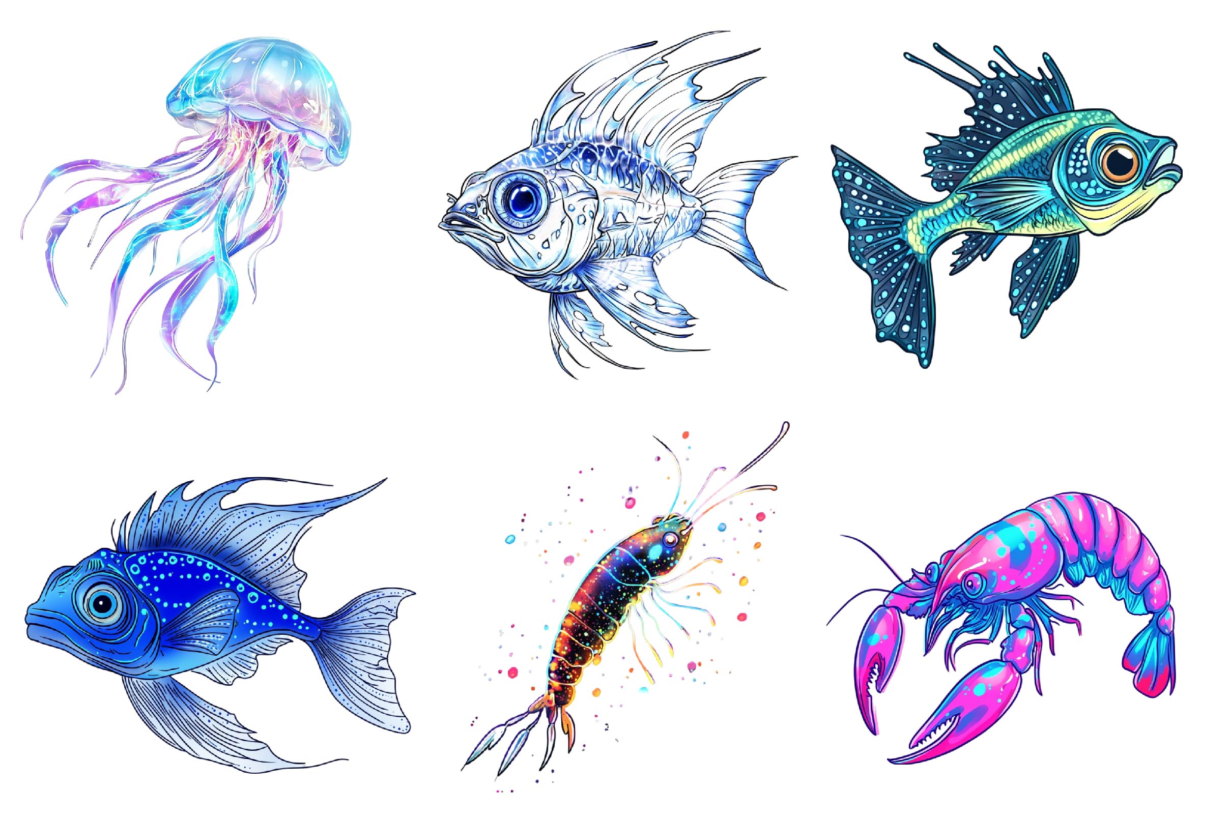 Bioluminescent Sea Animal Clipart Bundle - CraftNest - Digital Crafting and Art