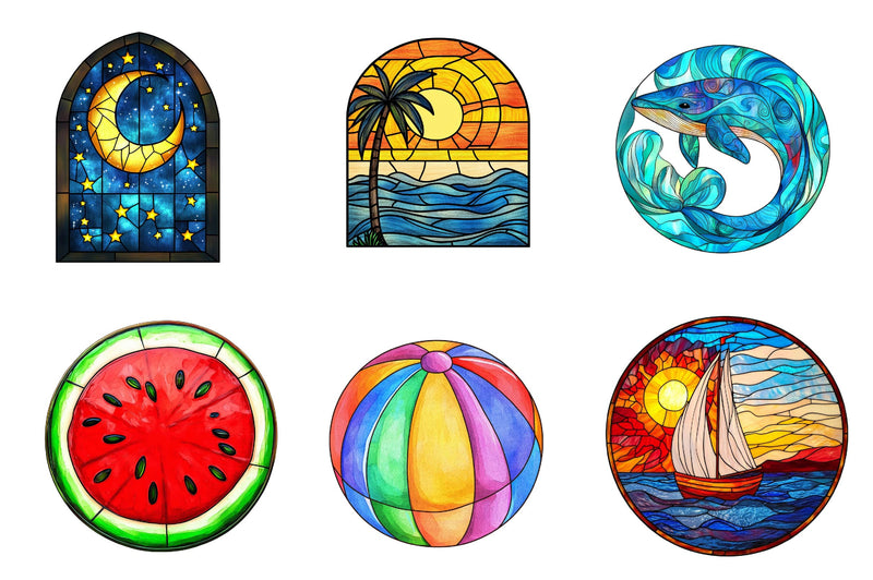 Round Stained Glass Summer Clipart Bundle 2 - CraftNest - Digital Crafting and Art