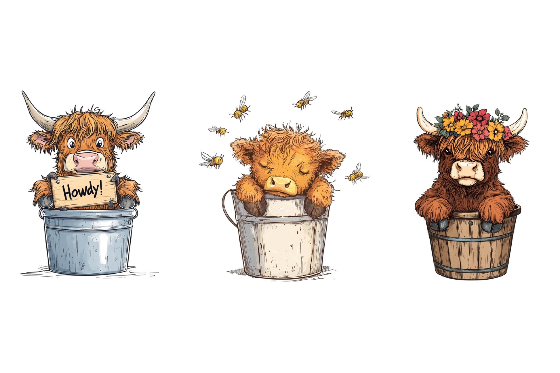 Cute Highland Cow In A Bucket Clipart Bundle - CraftNest - Digital Crafting and Art