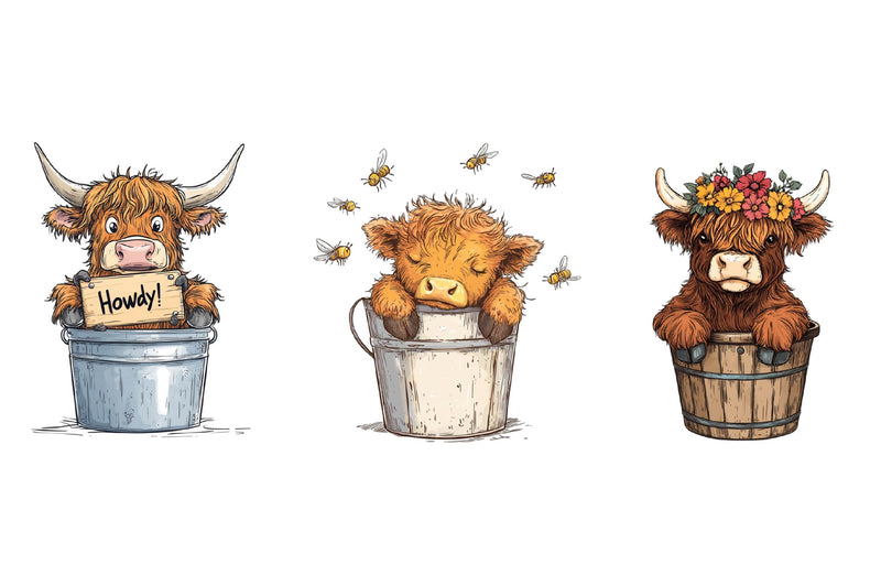 Cute Highland Cow In A Bucket Clipart Bundle - CraftNest - Digital Crafting and Art
