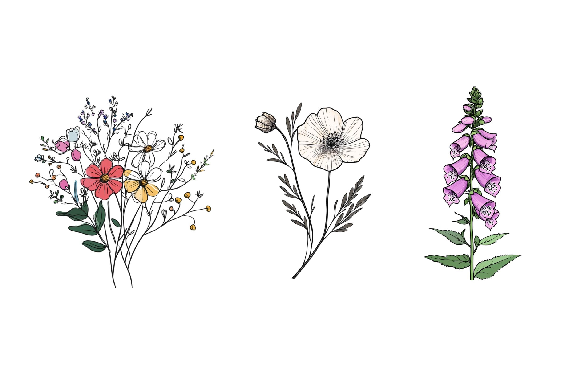 Black Wildflower Clipart Bundle - CraftNest - Digital Crafting and Art