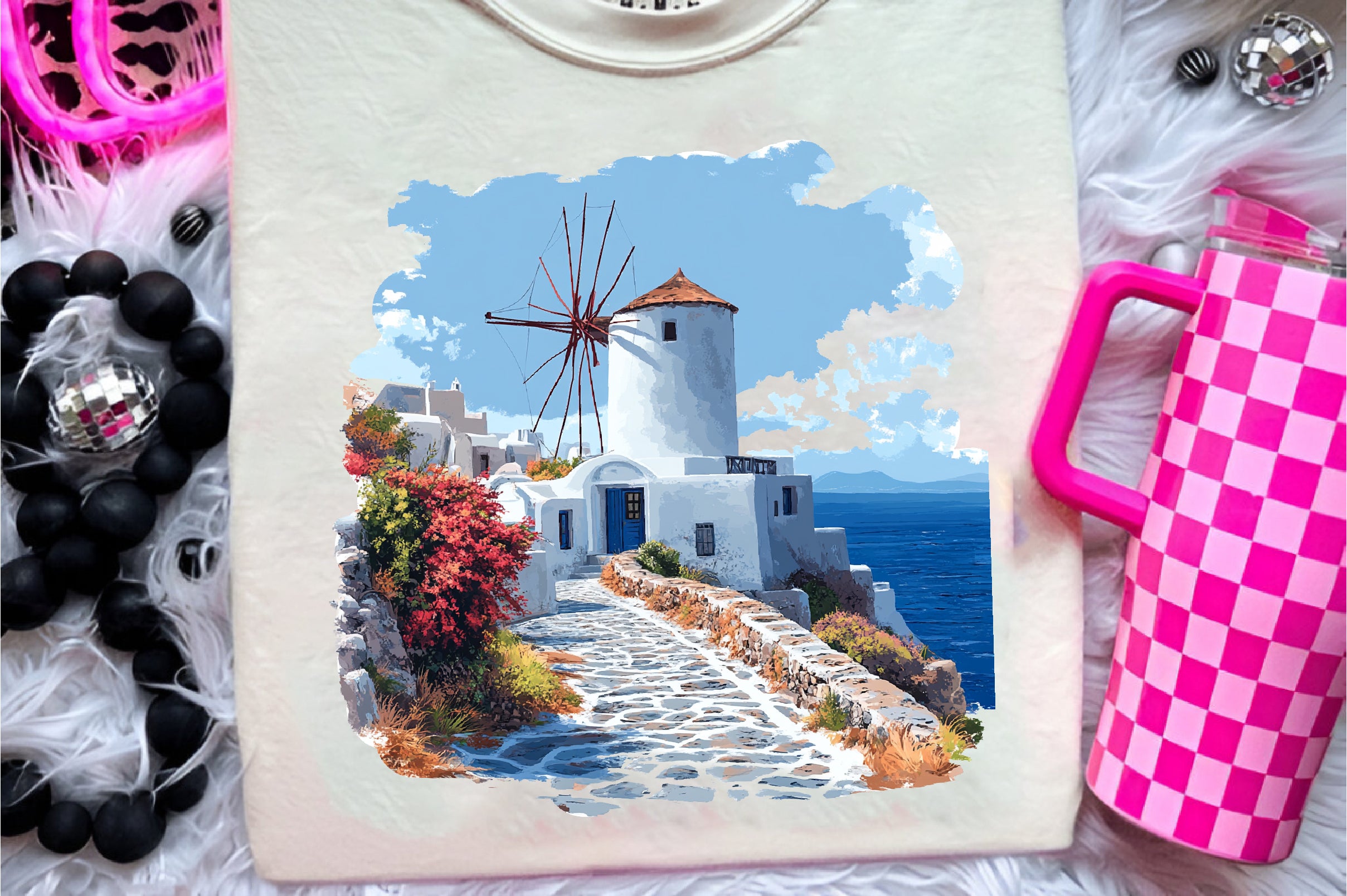 Pink Summer Santorini Travel Clipart Bundle - CraftNest - Digital Crafting and Art