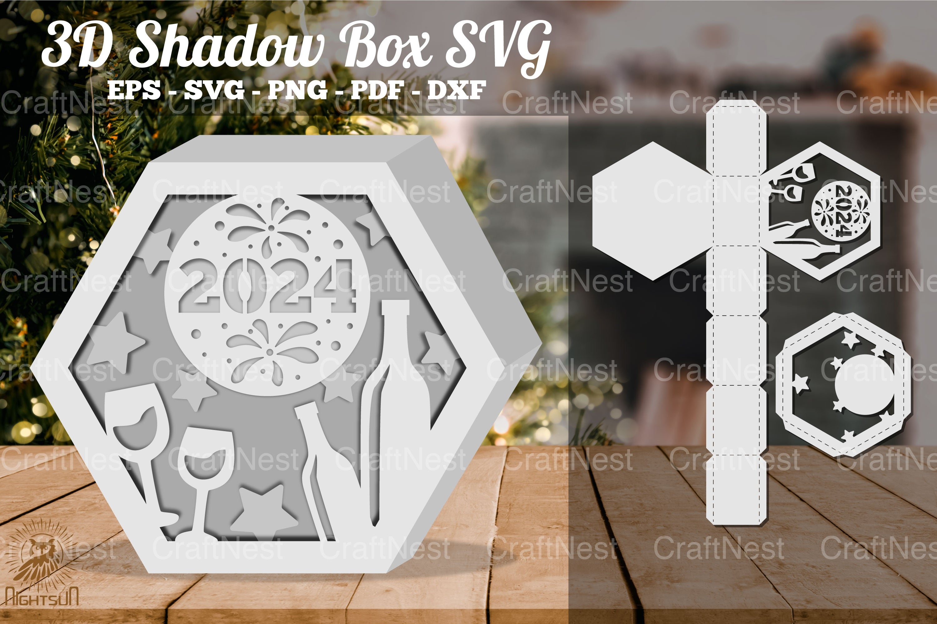 2024 New Year Hexagon Shadow Box Clipart Bundle - CraftNest - Digital Crafting and Art