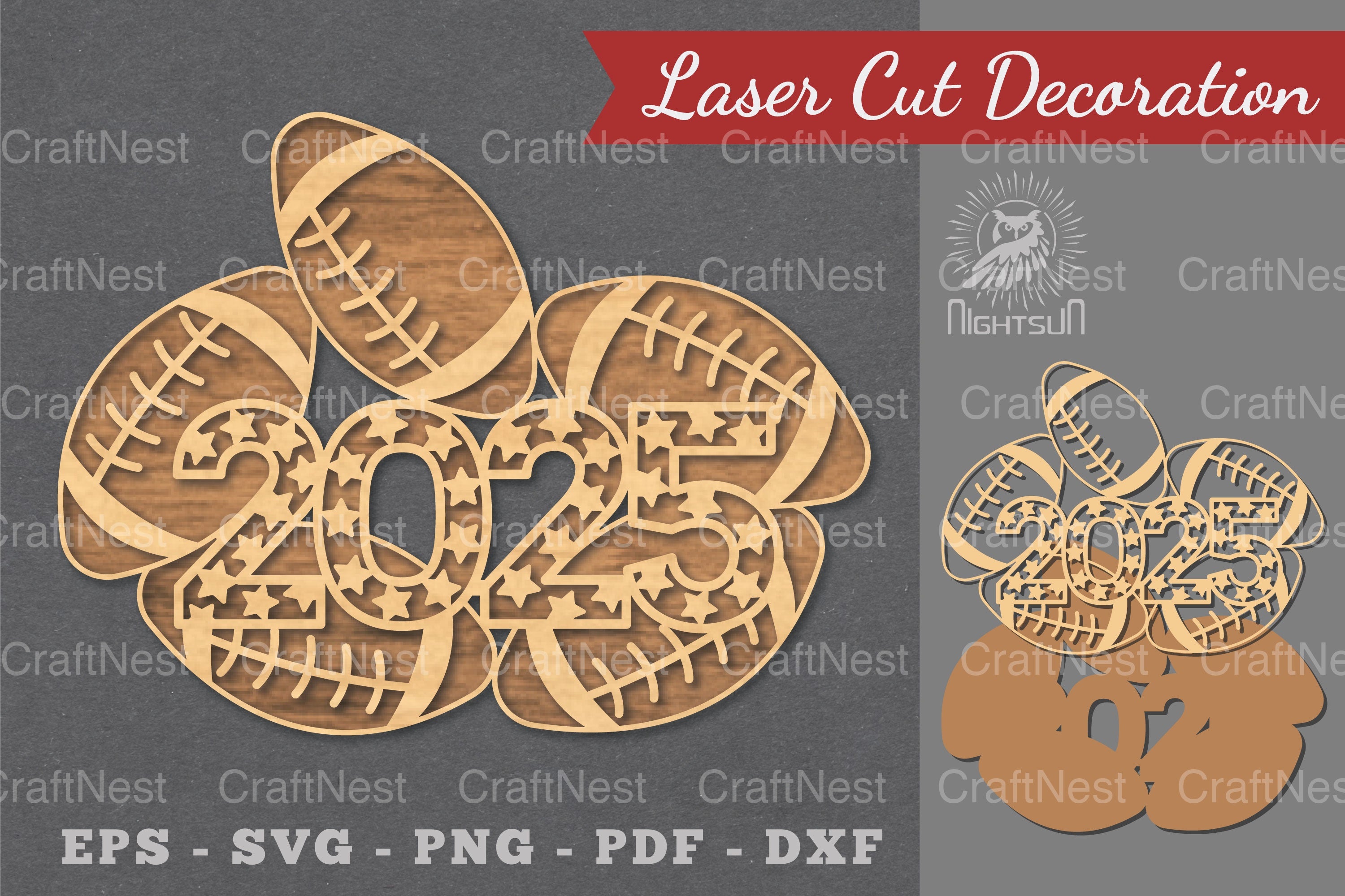 2025 American Football Laser Cut Decoration Bundle - CraftNest - Digital Crafting and Art
