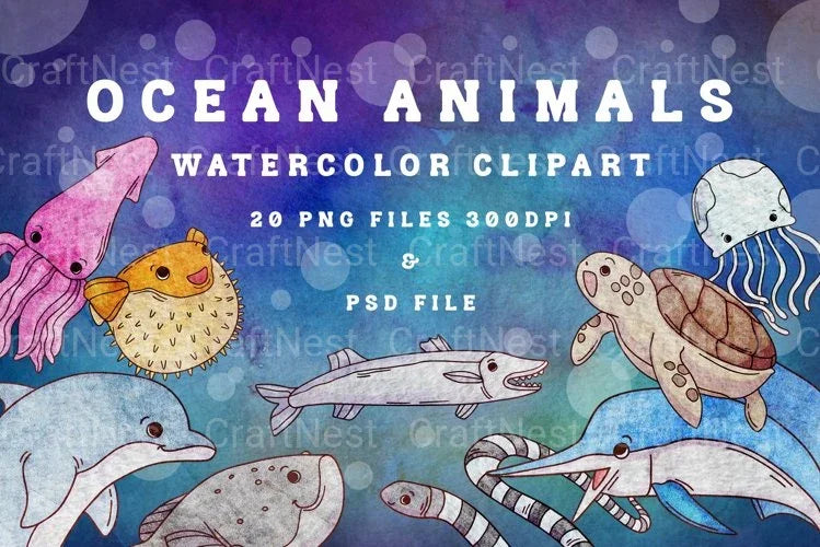 Cute Hand Drawn Ocean Animals Clipart Bundle - CraftNest - Digital Crafting and Art