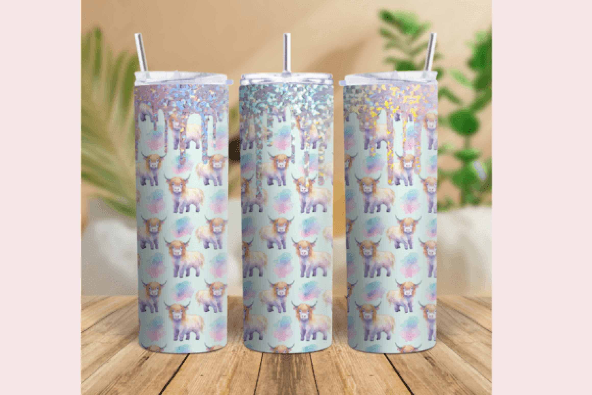 Pink Cow Glitter Tumbler Wrap Bundle
