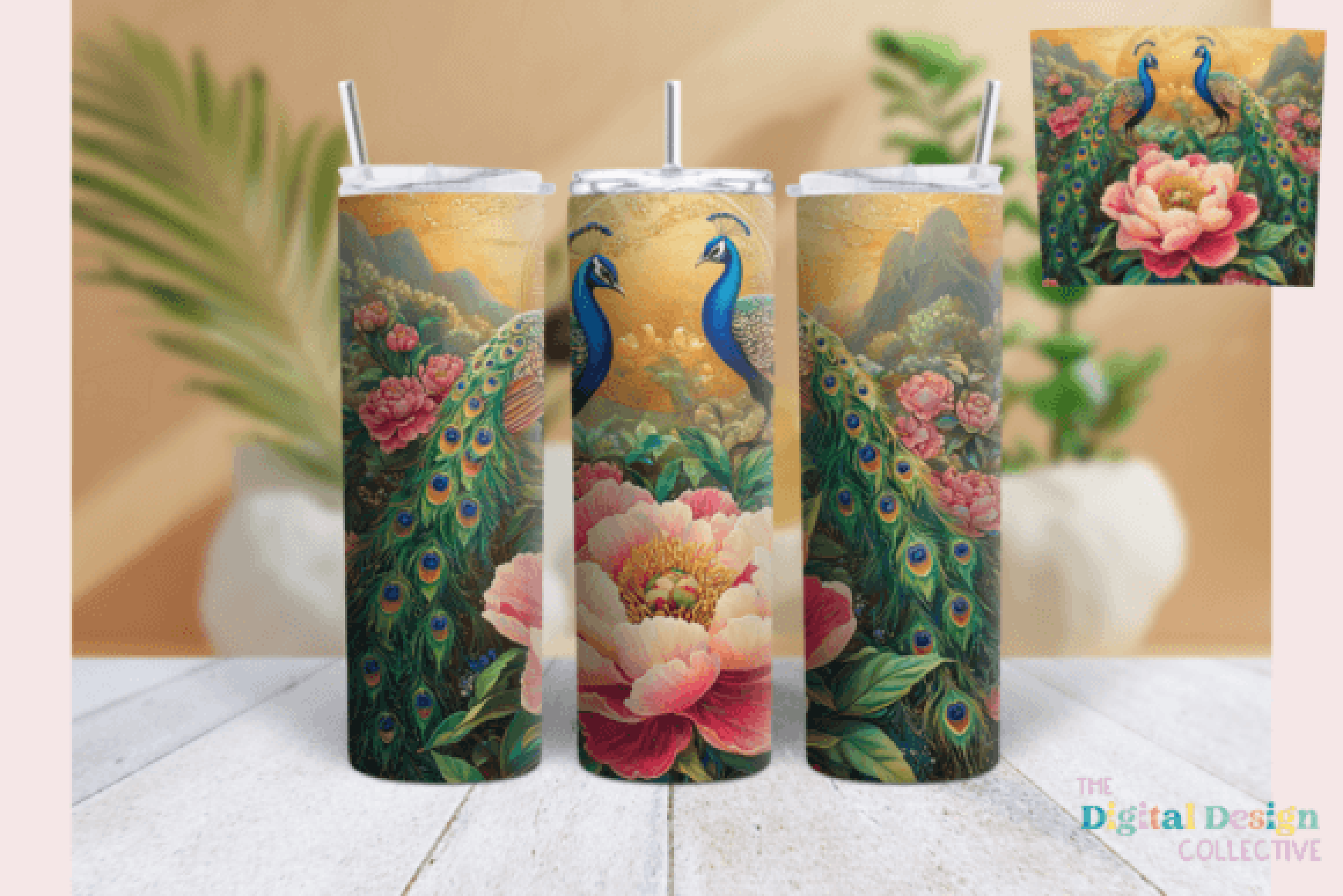 Peony Peacock Tumbler Wrap Bundle