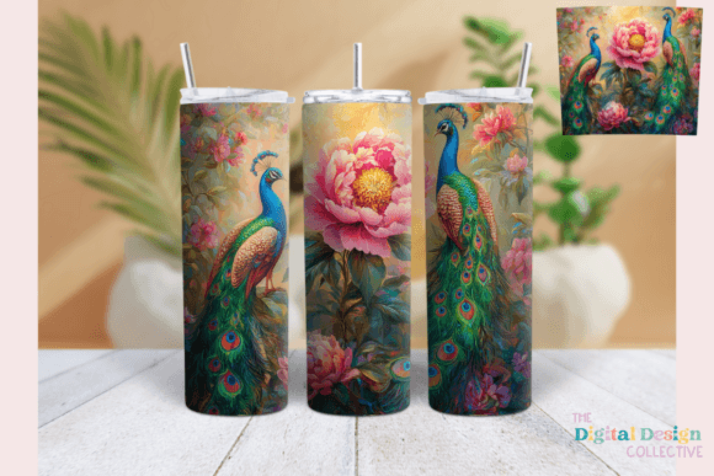 Peony Peacock Skinny Tumbler Wrap Bundle
