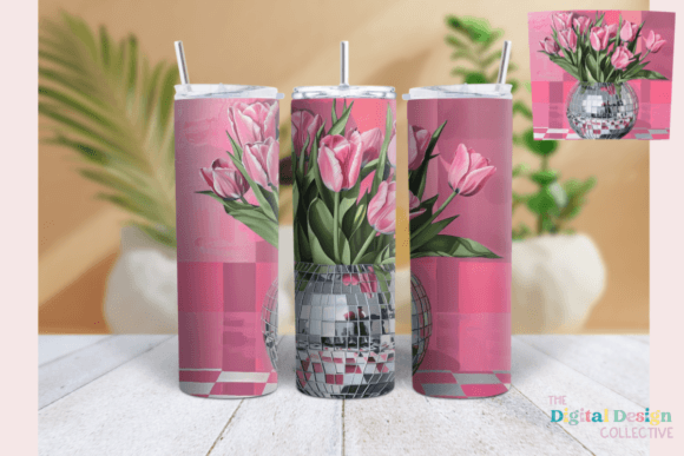 Pink Disco Tulip Skinny Tumbler Bundle