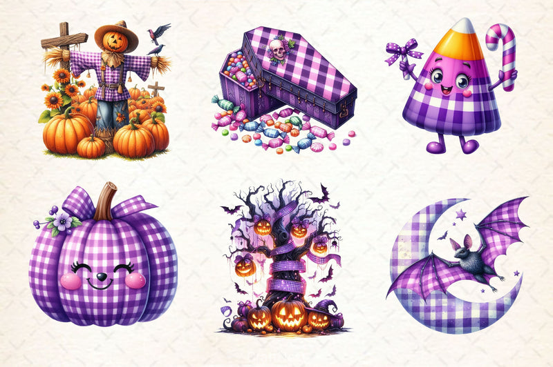 Purple Gingham Halloween Clipart Bundle - CraftNest - Digital Crafting and Art