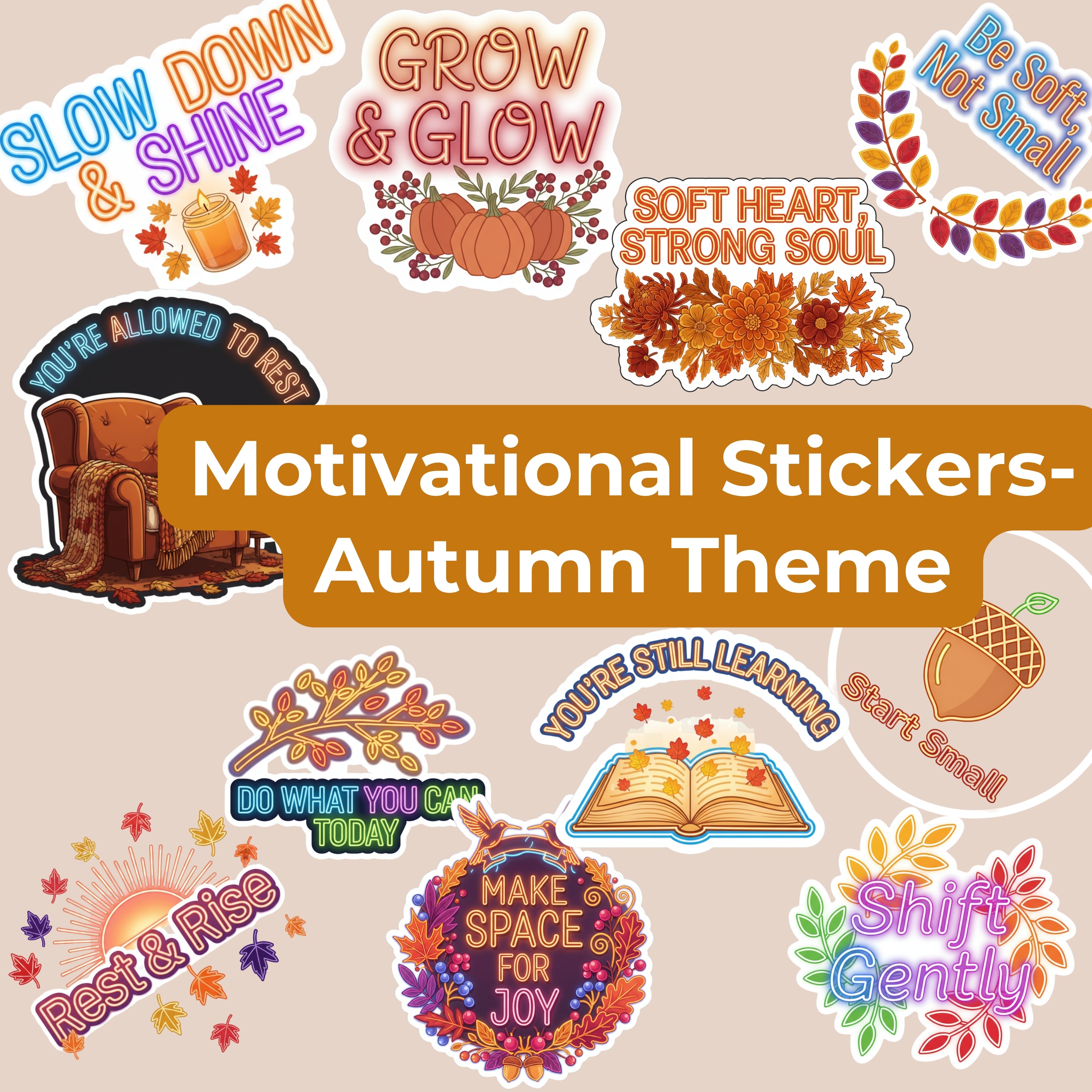 Autumn Motivational Stickers Clipart Bundle