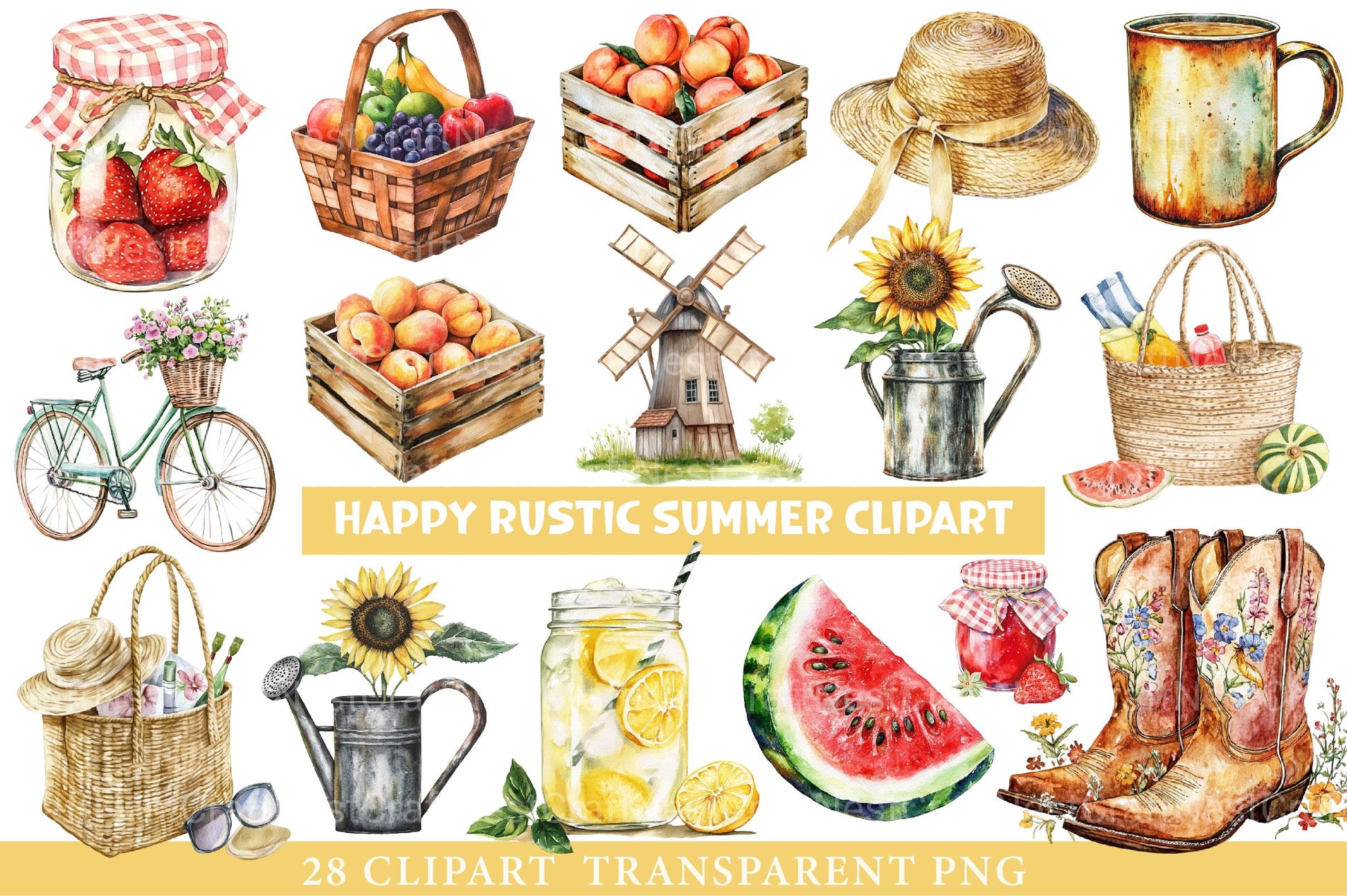 Happy Rustic Summer Clipart - CraftNest - Digital Crafting and Art