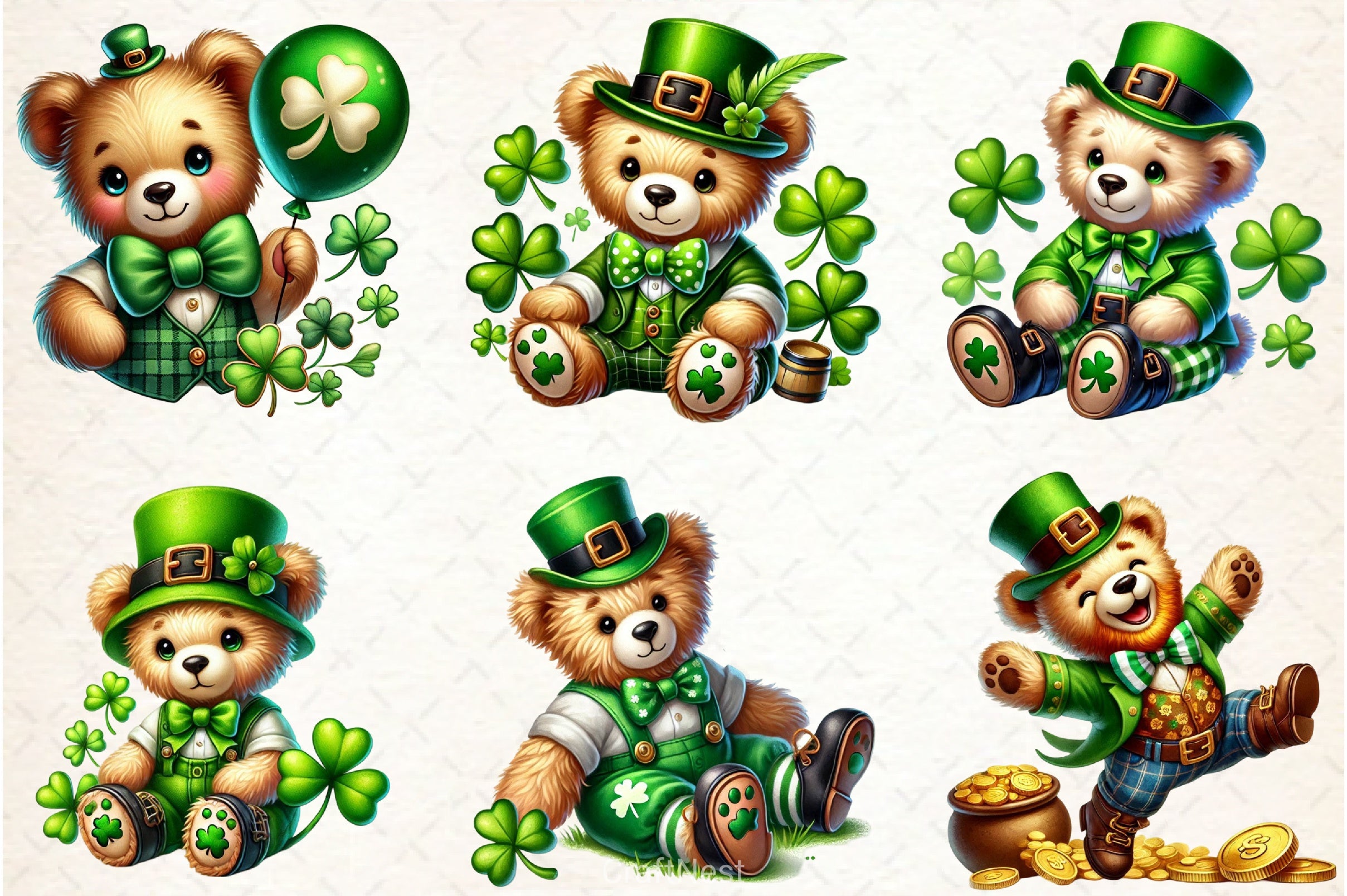 St Patrick's Teddy Bear Clipart Bundle - CraftNest - Digital Crafting and Art