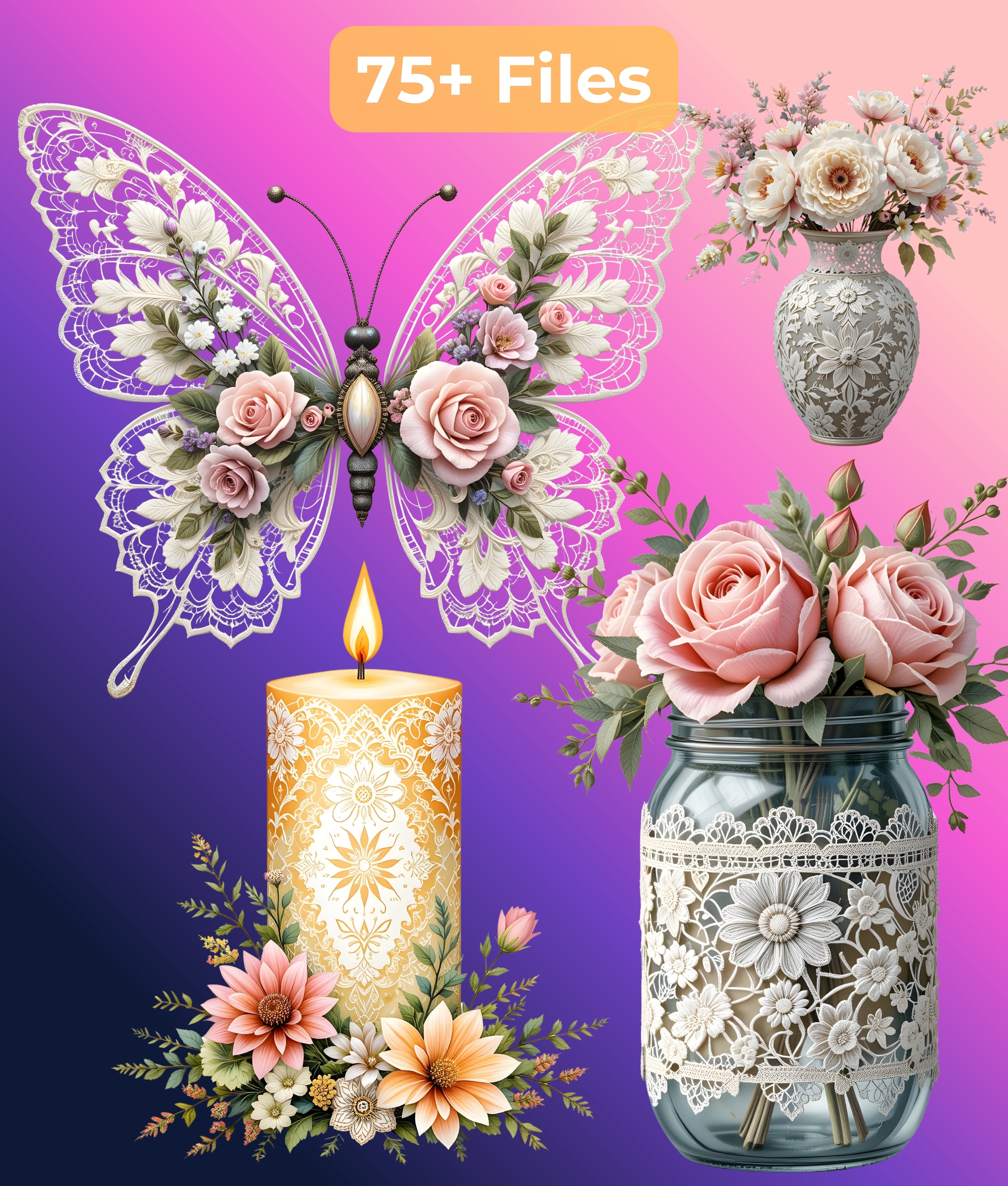 Premium Boho Lace Floral Clipart Bundle