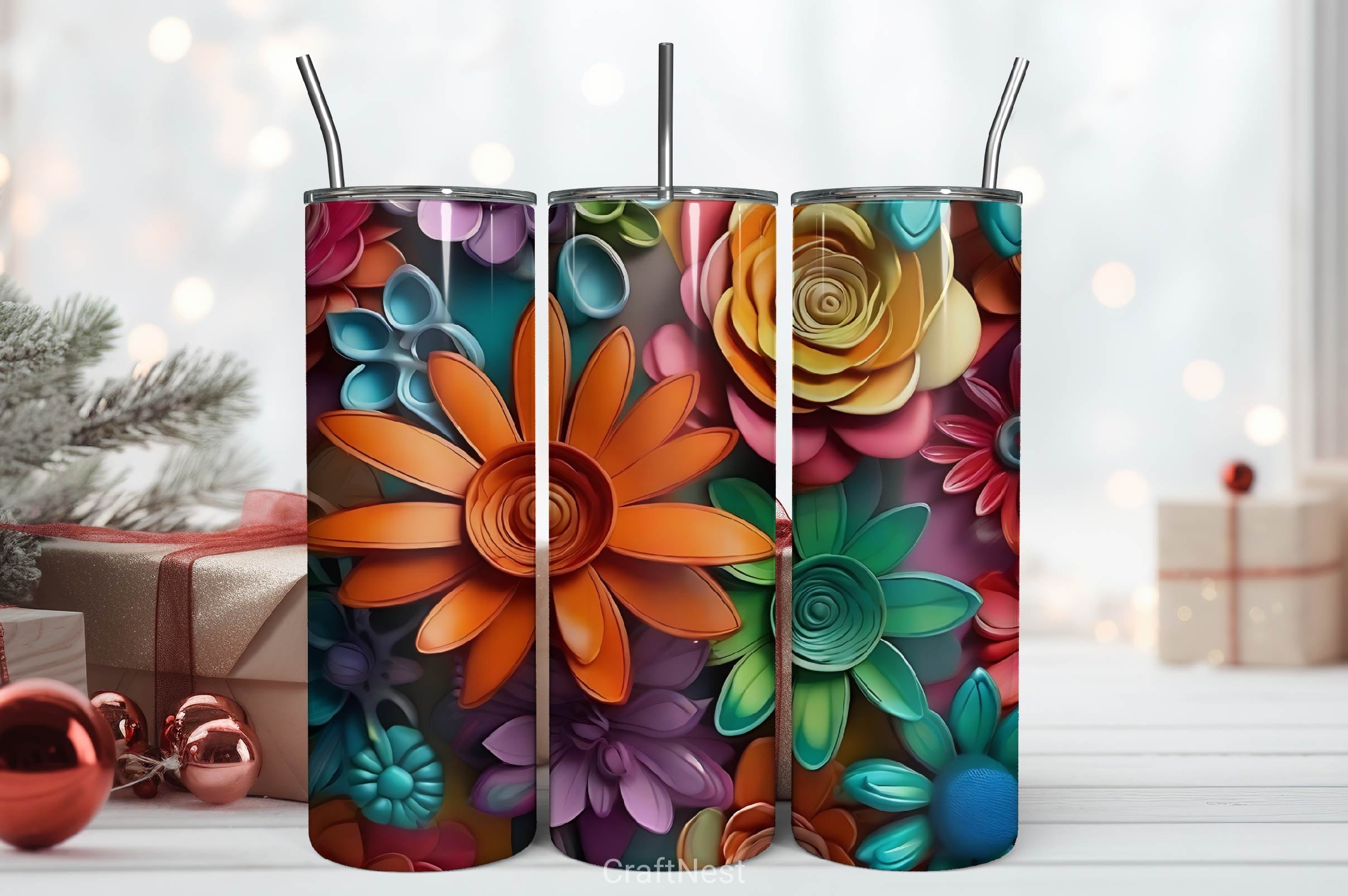 Flower Tumbler Wrap Bundle 8 - CraftNest - Digital Crafting and Art