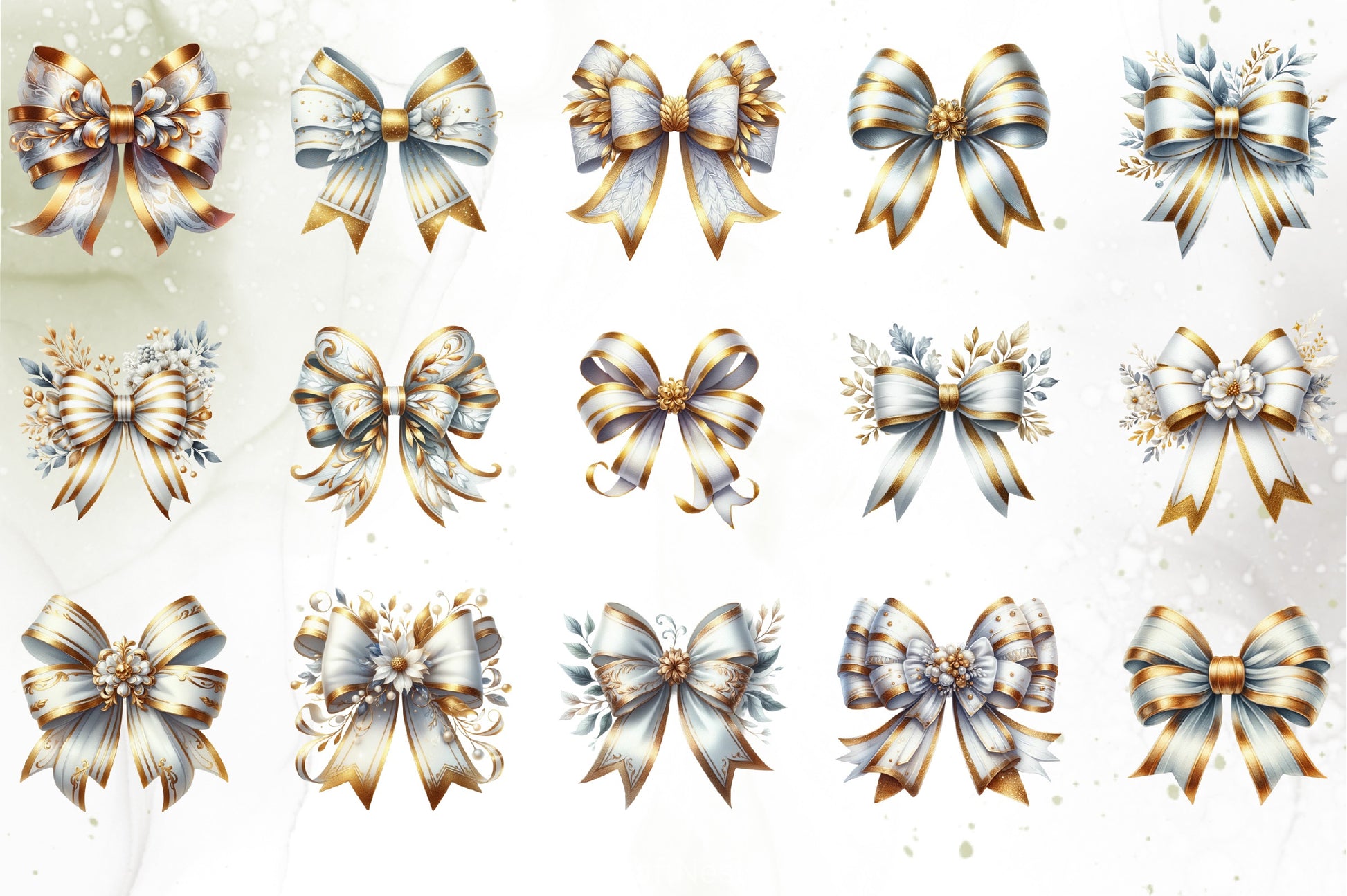 White Gold Bows Clipart Bundle - CraftNest - Digital Crafting and Art