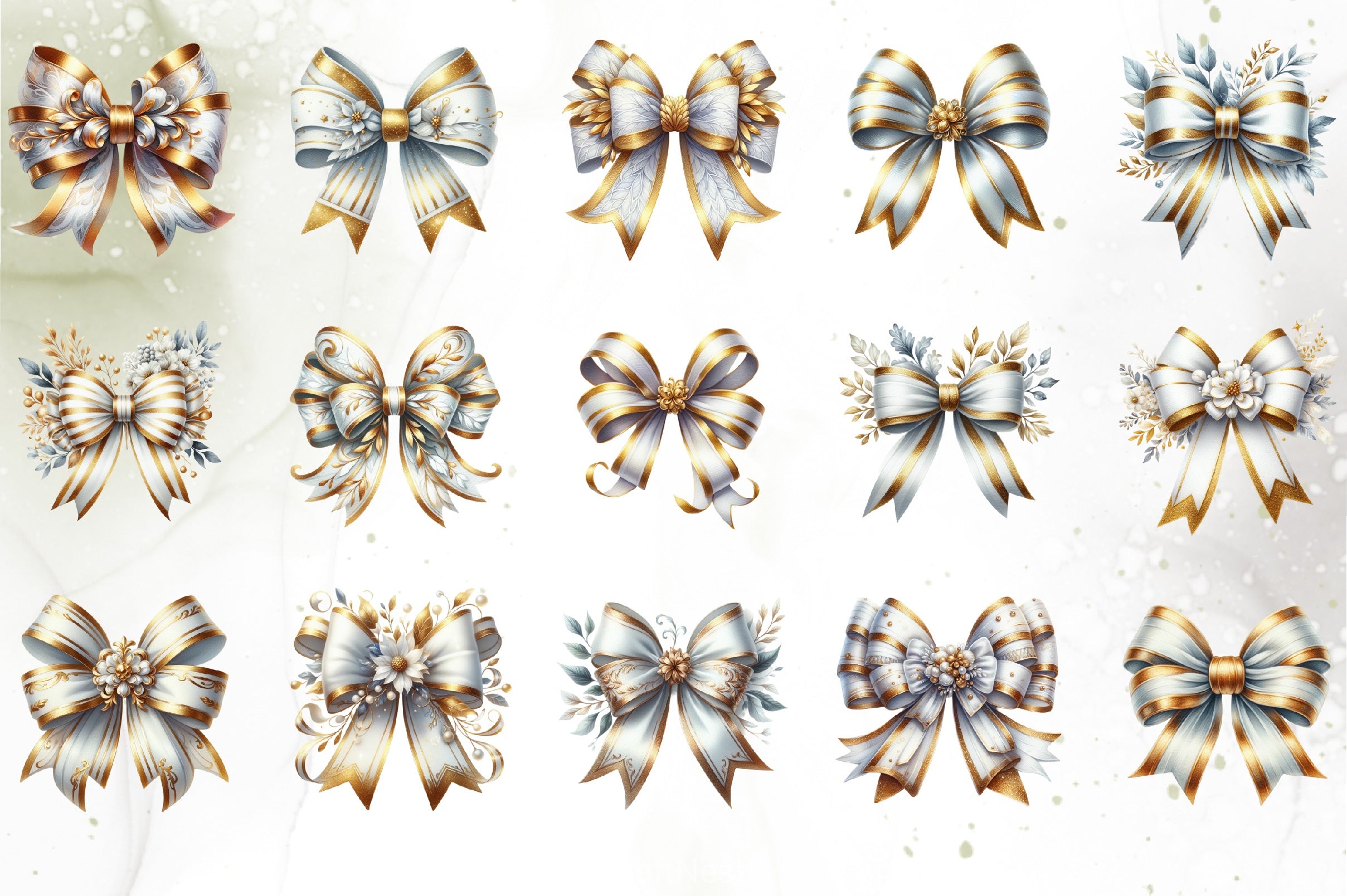 White Gold Bows Clipart Bundle - CraftNest - Digital Crafting and Art