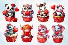 Cute Valentine Animal Cupcake Clipart Bundle 2 - CraftNest - Digital Crafting and Art