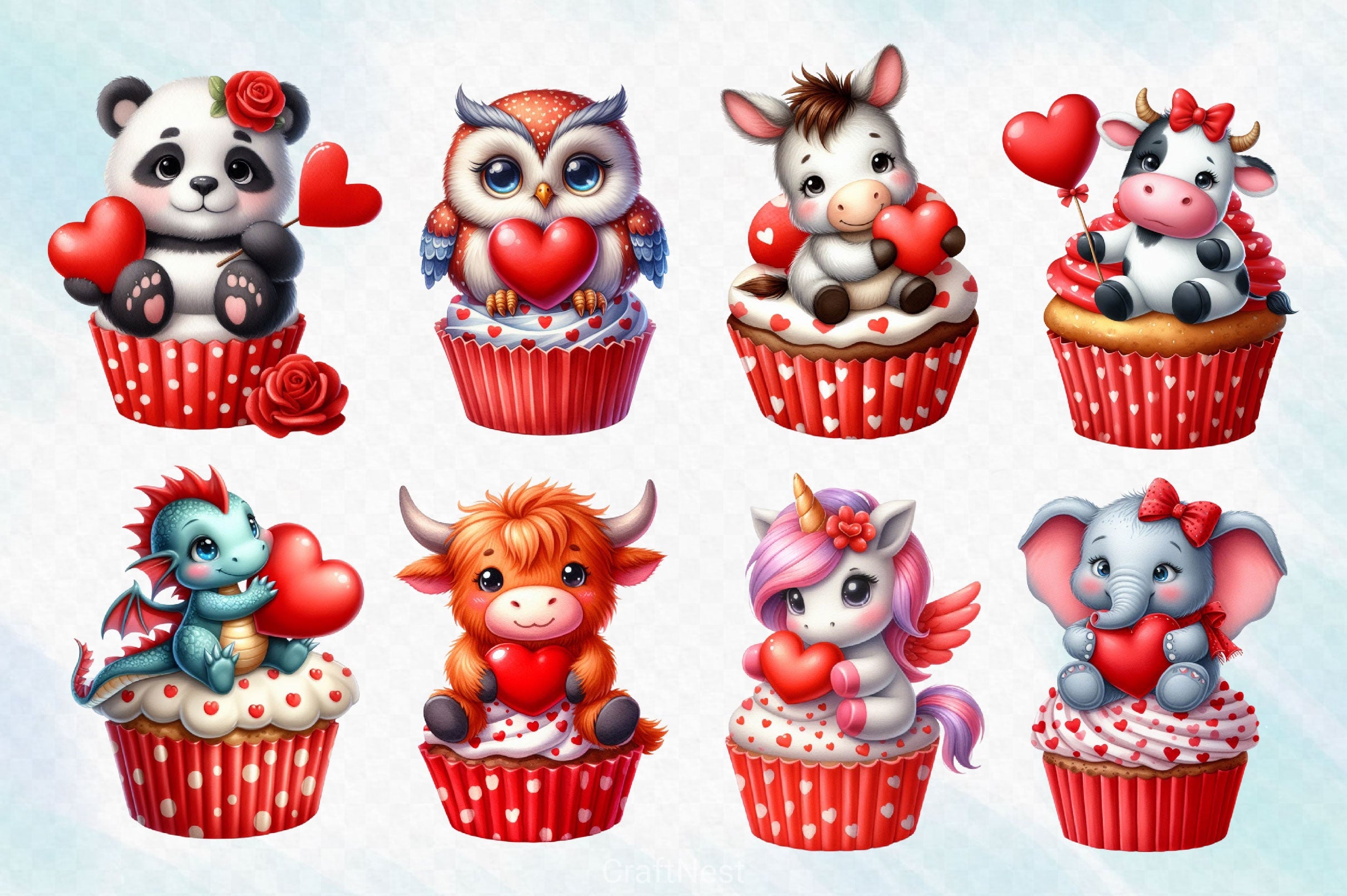 Cute Valentine Animal Cupcake Clipart Bundle 2 - CraftNest - Digital Crafting and Art