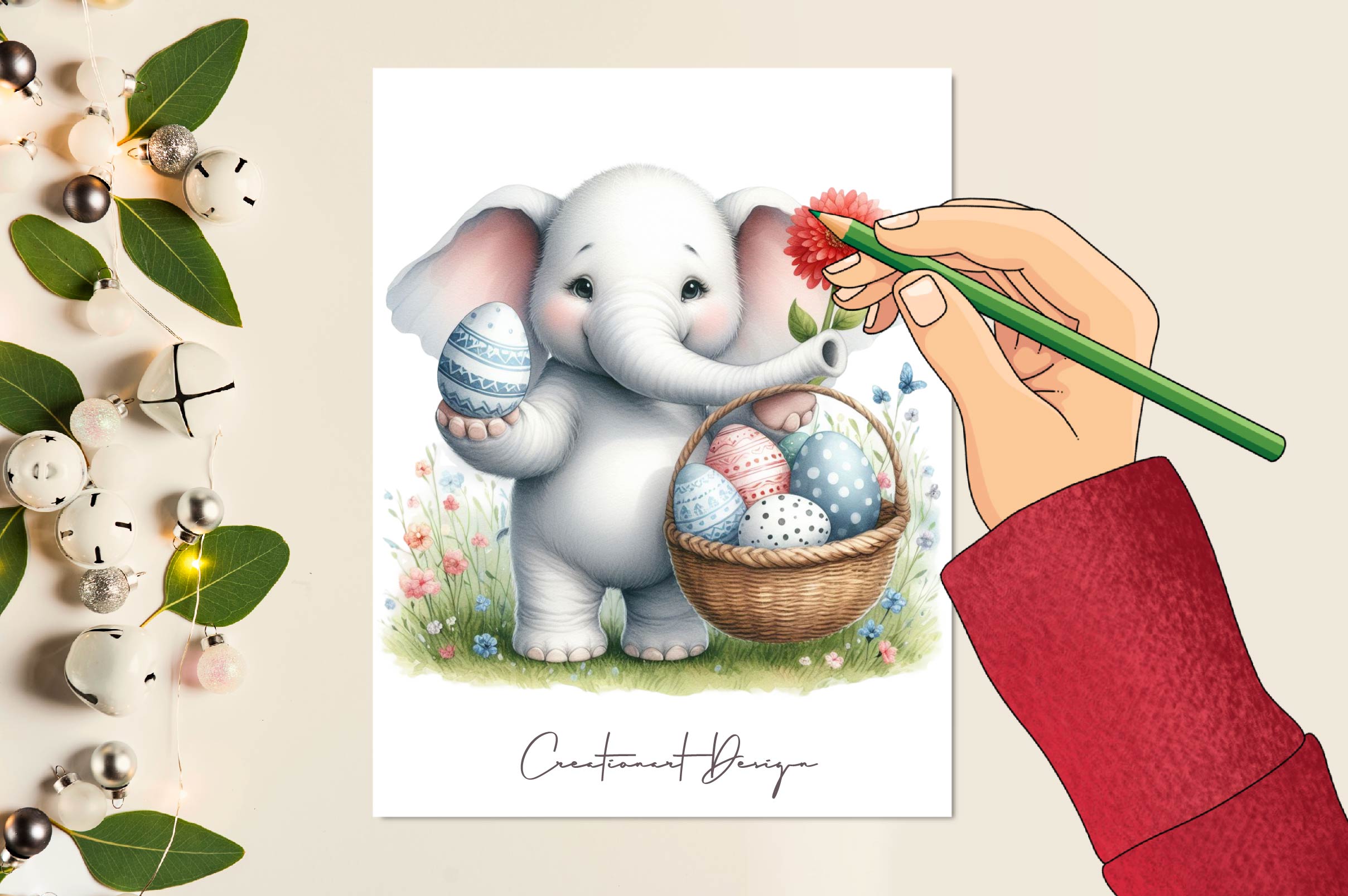 Watercolour Easter Elephant Clipart Bundle - CraftNest - Digital Crafting and Art