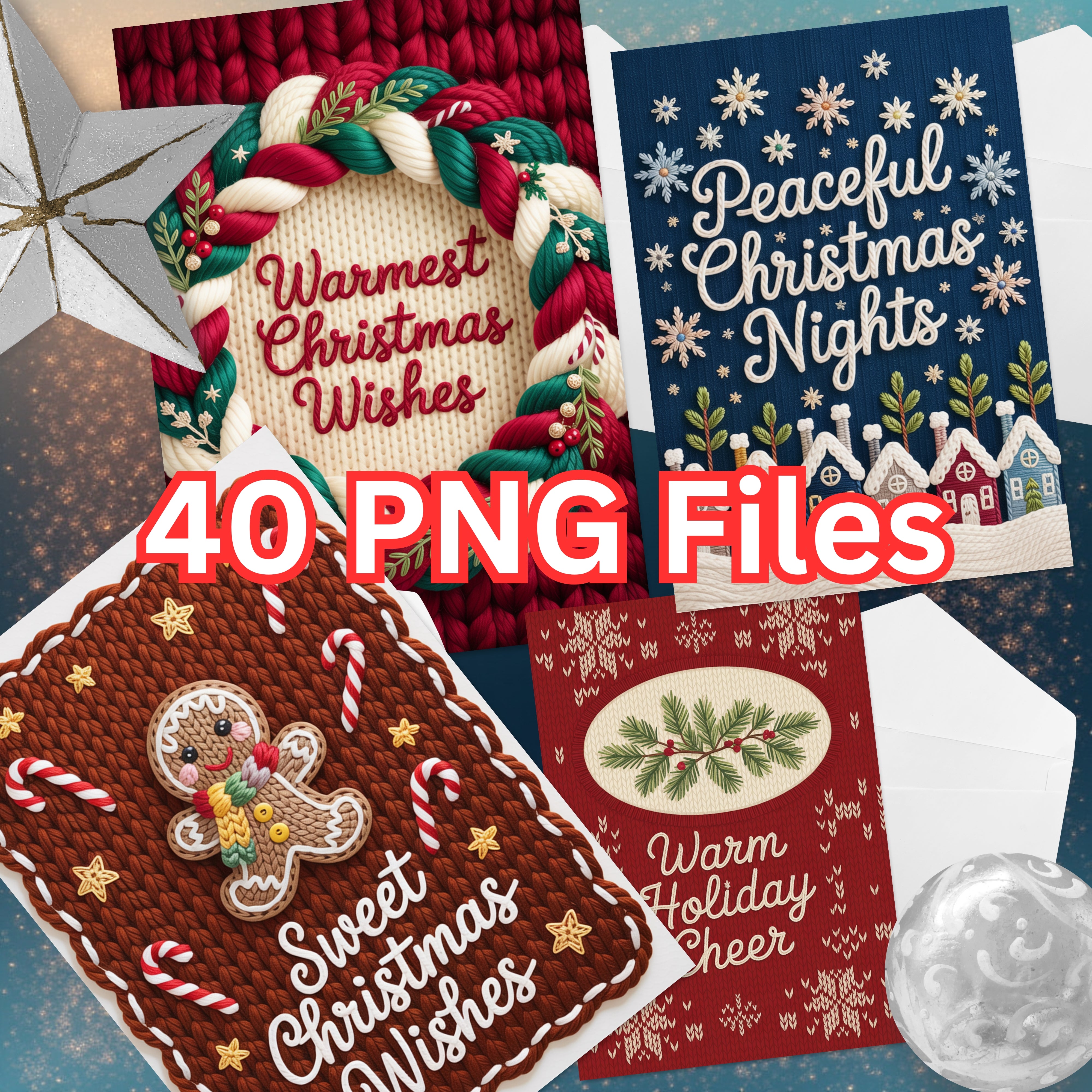 Christmas Cards Faux Yarn Clipart Bundle