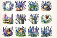 Vintage Blue Bonnet Flowers Clipart Bundle - CraftNest - Digital Crafting and Art