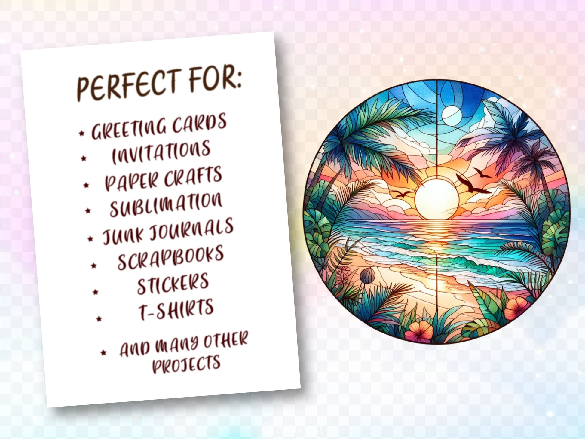 Stained Glass Tropical Beach Clipart Bundle - CraftNest - Digital Crafting and Art