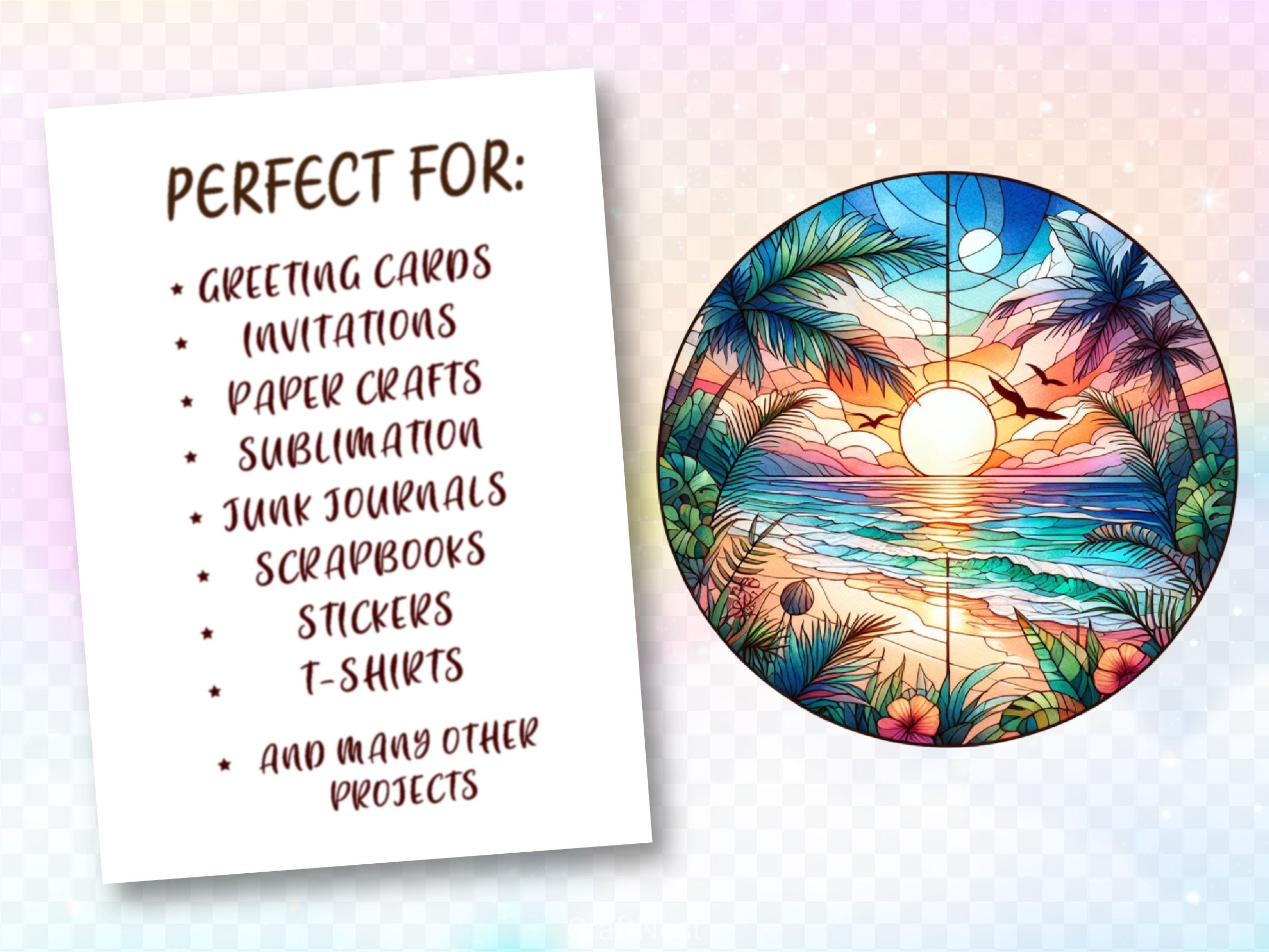 Stained Glass Tropical Beach Clipart Bundle - CraftNest - Digital Crafting and Art