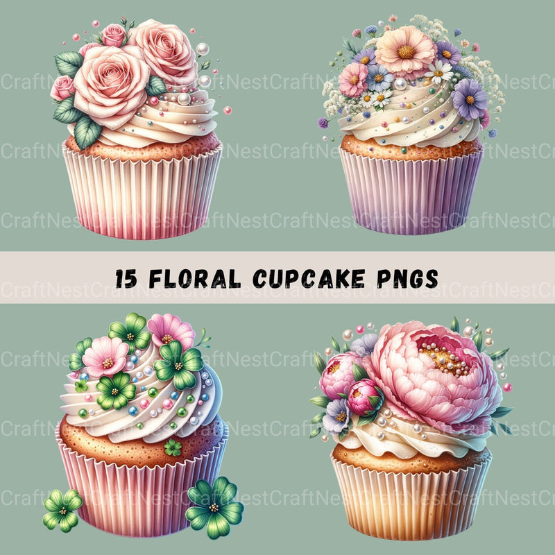 Cupcakes Floral Clipart Bundle - CraftNest - Digital Crafting and Art