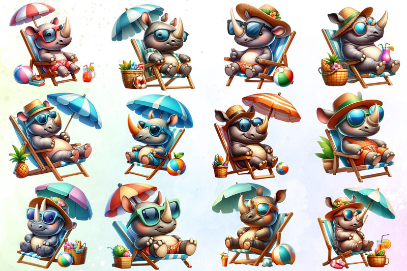 Cute Rhinoceros Beach Clipart Bundle - CraftNest - Digital Crafting and Art