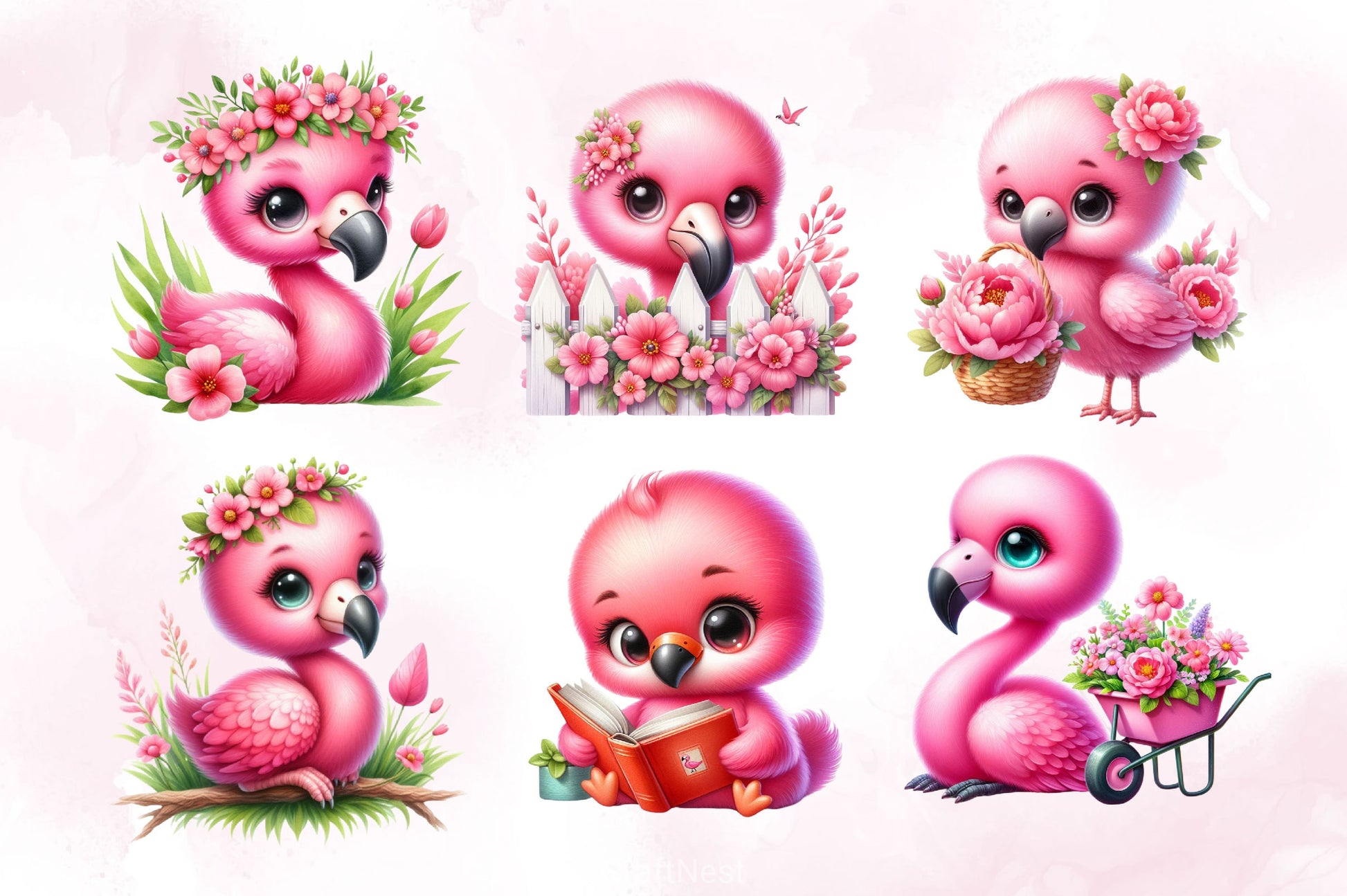 Cute Baby Flamingo Clipart Bundle - CraftNest - Digital Crafting and Art
