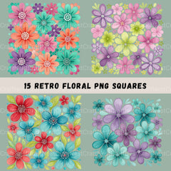 Flowers Square Retro Clipart Bundle - CraftNest - Digital Crafting and Art