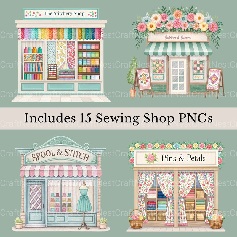 Village Shops Sewing Quilting Clipart Bundle - CraftNest - Digital Crafting and Art