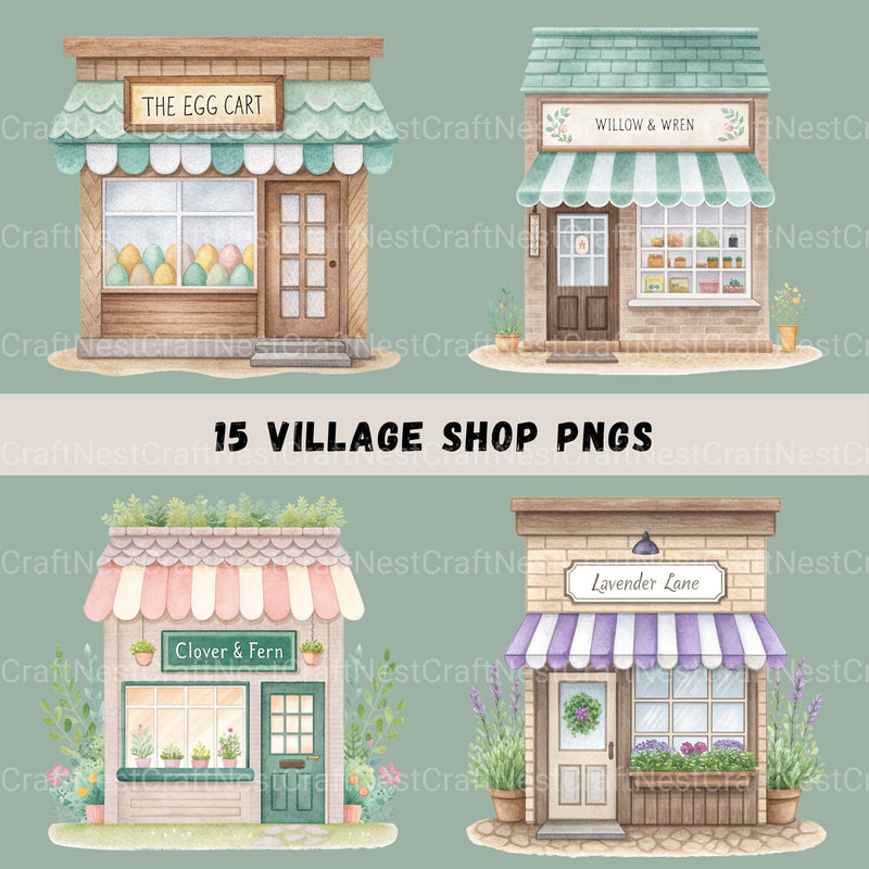 Village Shops Spring Clipart Bundle - CraftNest - Digital Crafting and Art