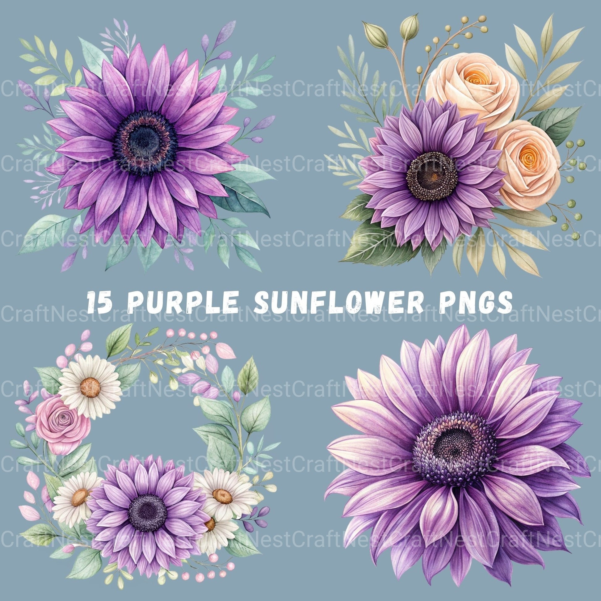 Purple Sunflowers Clipart Bundle - CraftNest - Digital Crafting and Art