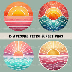 Retro Sunsets Circle Clipart Bundle - CraftNest - Digital Crafting and Art