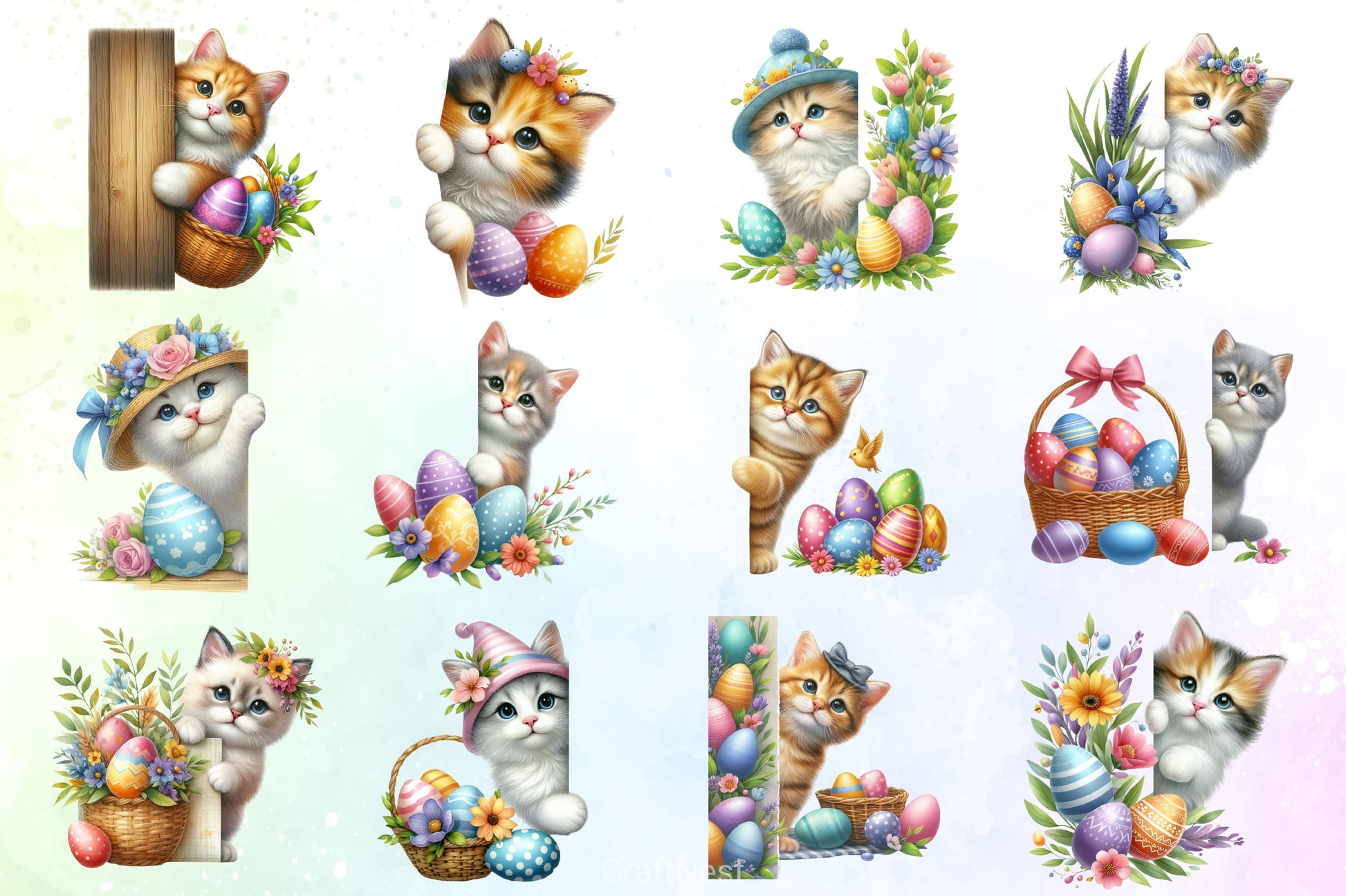 Easter Cat Peeking Clipart Bundle - CraftNest - Digital Crafting and Art
