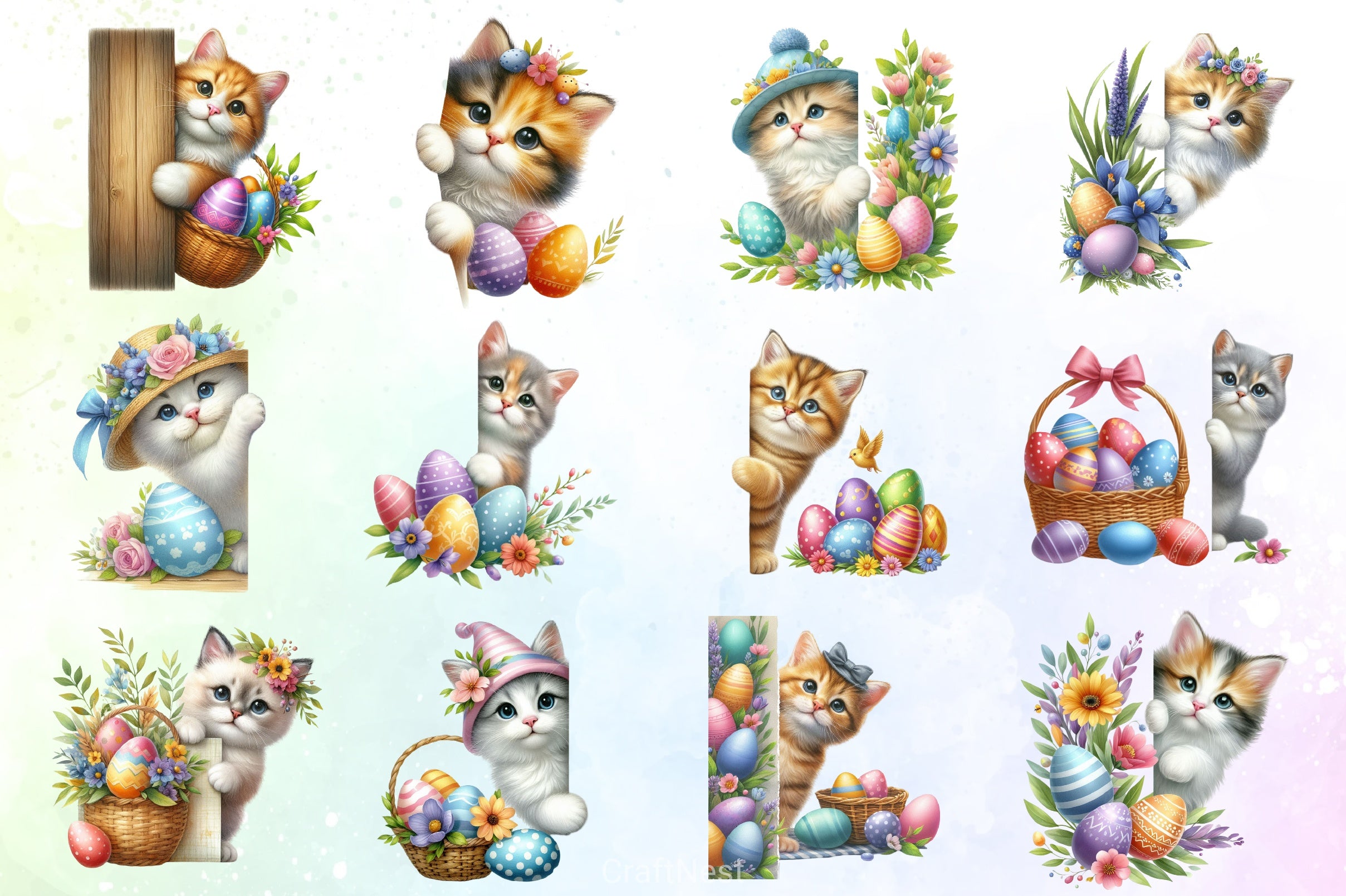 Easter Cat Peeking Clipart Bundle - CraftNest - Digital Crafting and Art