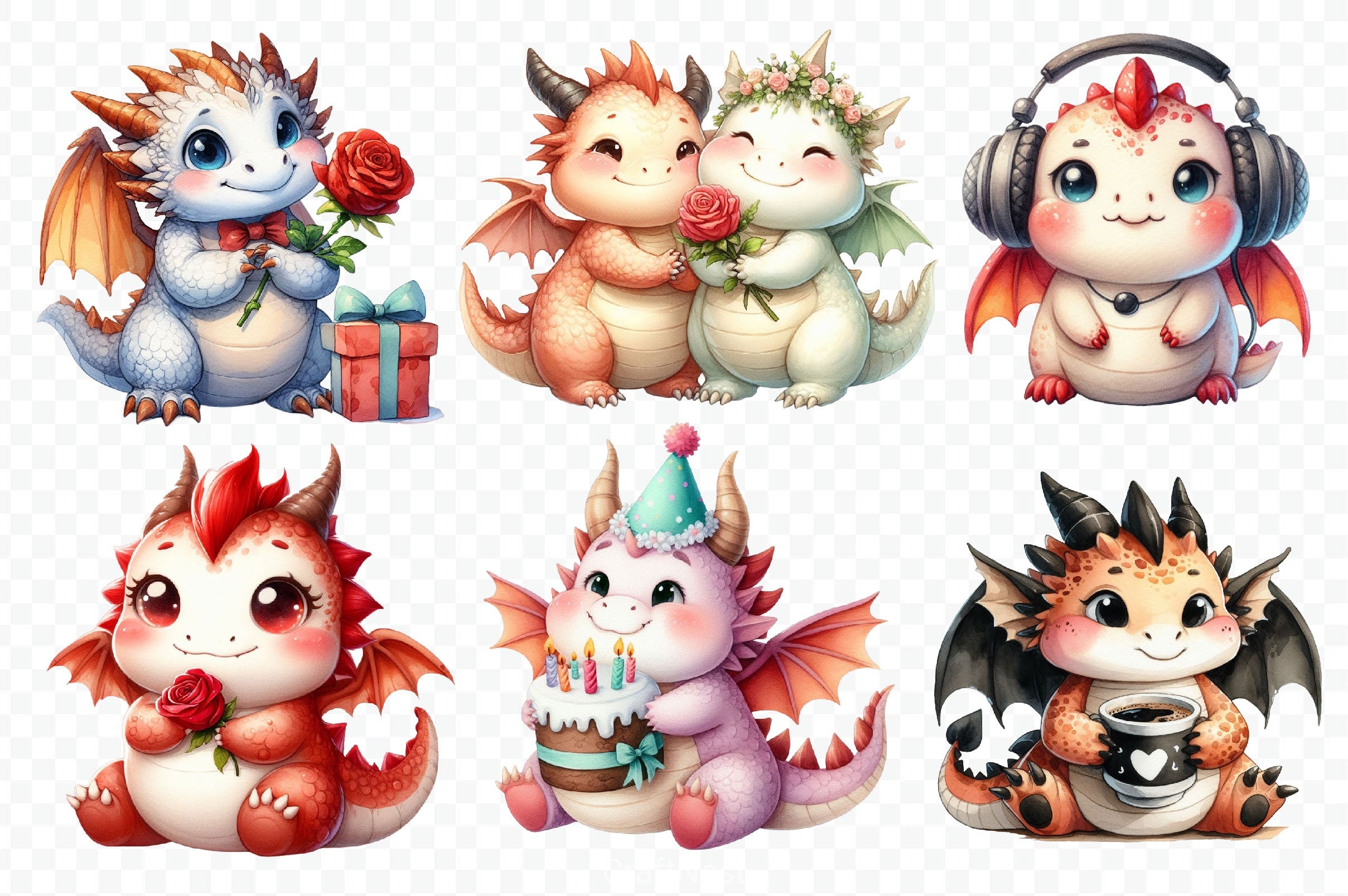 Cute Baby Dragon Valentine Clipart Bundle - CraftNest - Digital Crafting and Art