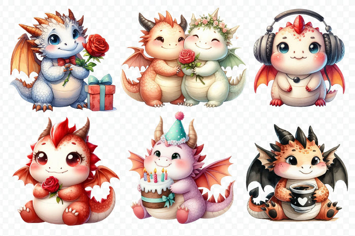 Cute Baby Dragon Valentine Clipart Bundle