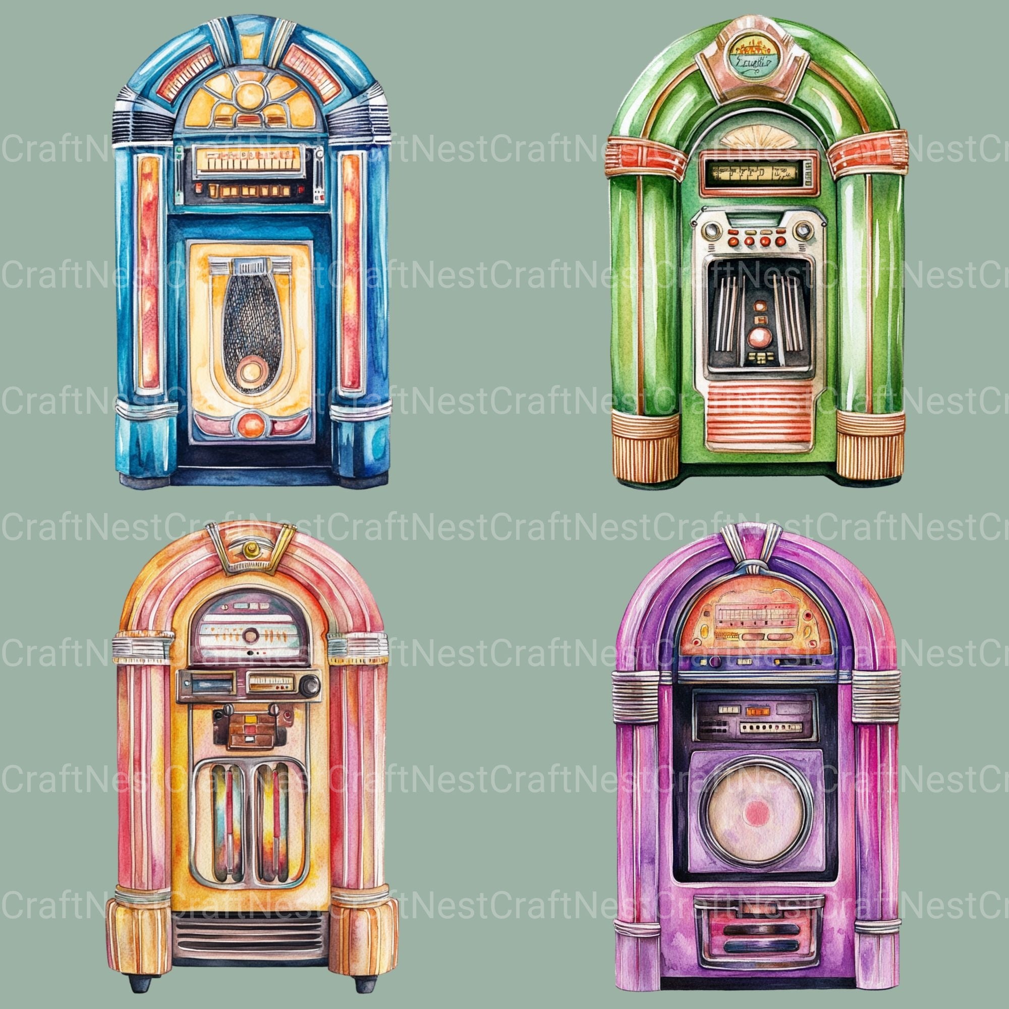 Jukebox Vintage Clipart Bundle - CraftNest - Digital Crafting and Art