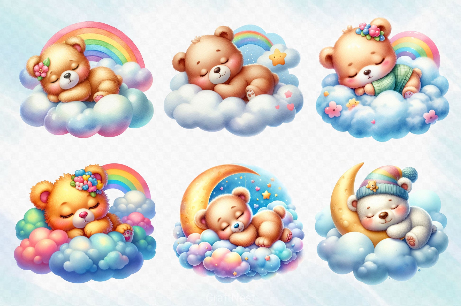 Sleeping Teddy Bear Clipart Bundle - CraftNest - Digital Crafting and Art