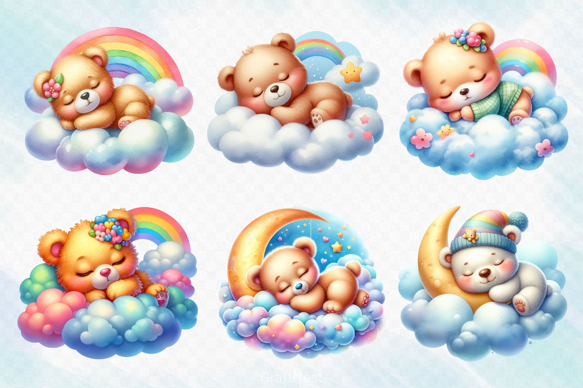 Sleeping Teddy Bear Clipart Bundle - CraftNest - Digital Crafting and Art