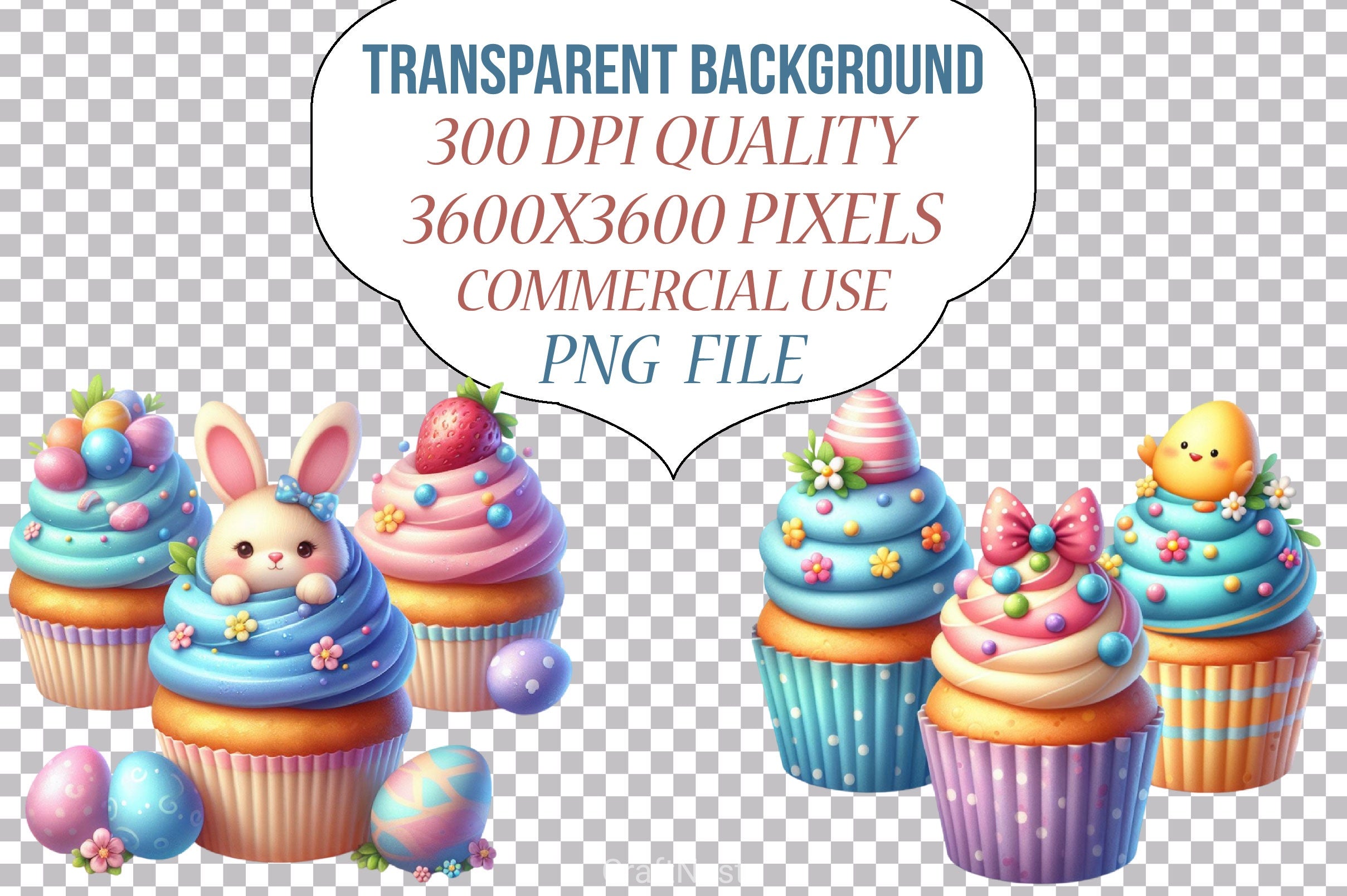 Cute Easter Cupcake Clipart Bundle - CraftNest - Digital Crafting and Art