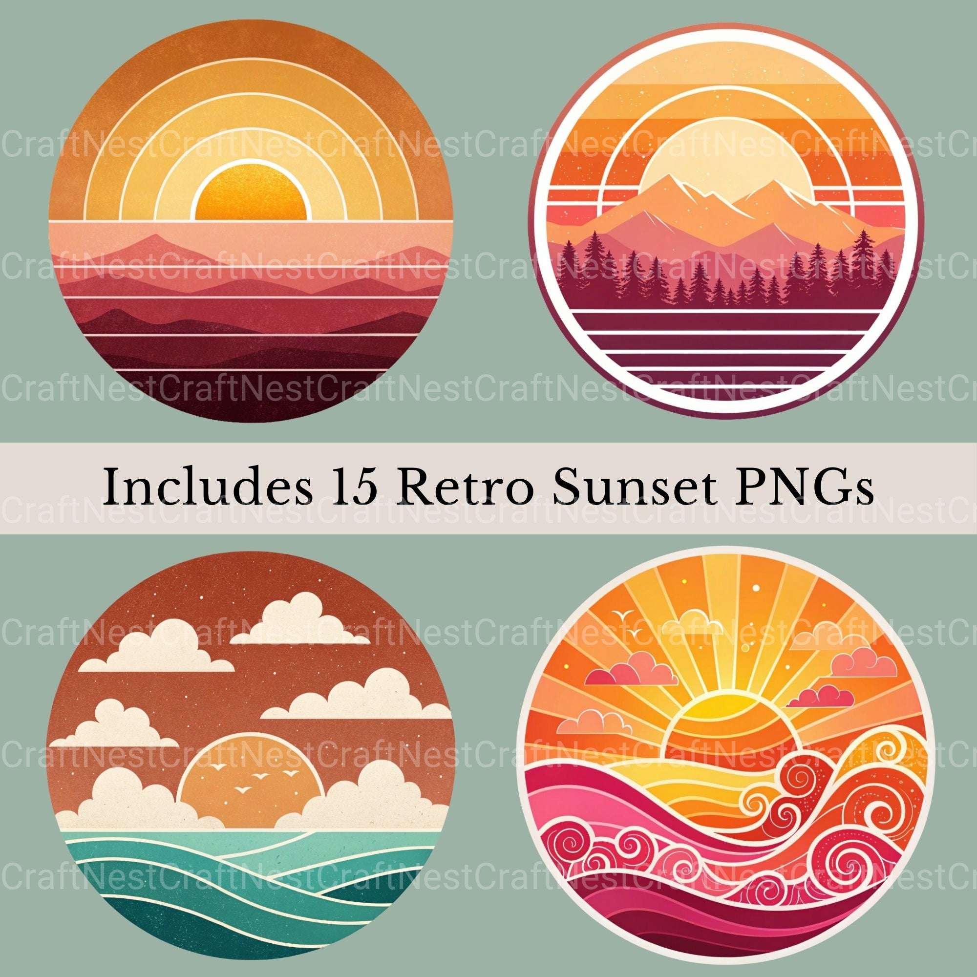 Retro Sunsets Clipart Bundle 1 - CraftNest - Digital Crafting and Art
